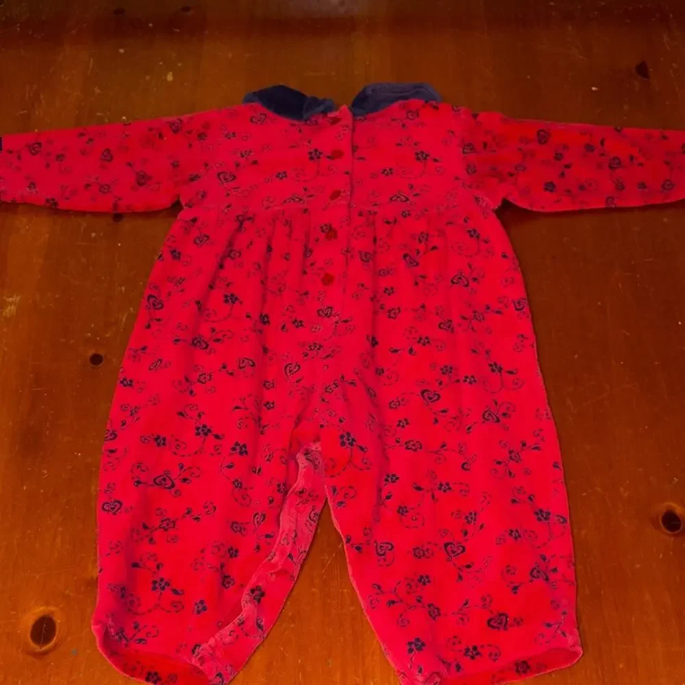Baby Girl Clothes Vintage Oshkosh 24 Month Red & Blue Ivy Velour Outfit